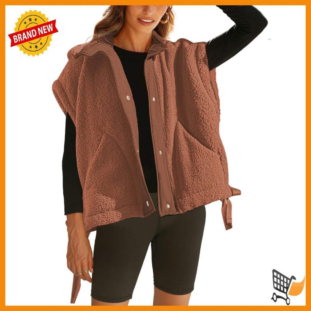 Women's Sherpa Fleece Vest Oversized Sleeveless Jacket with Pockets